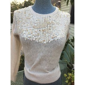 VTG LICORICE X  Cream White Sequin Pullover Sweater Woman’s S M Long Sleeve  HTF